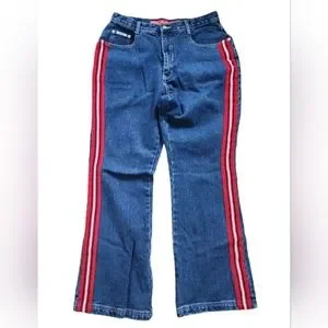 Y2K Retro Stripe Wide Denim PERSONSOUL似 Personsoul Aliens Dirty Ripped Denim Jeans - personsoul